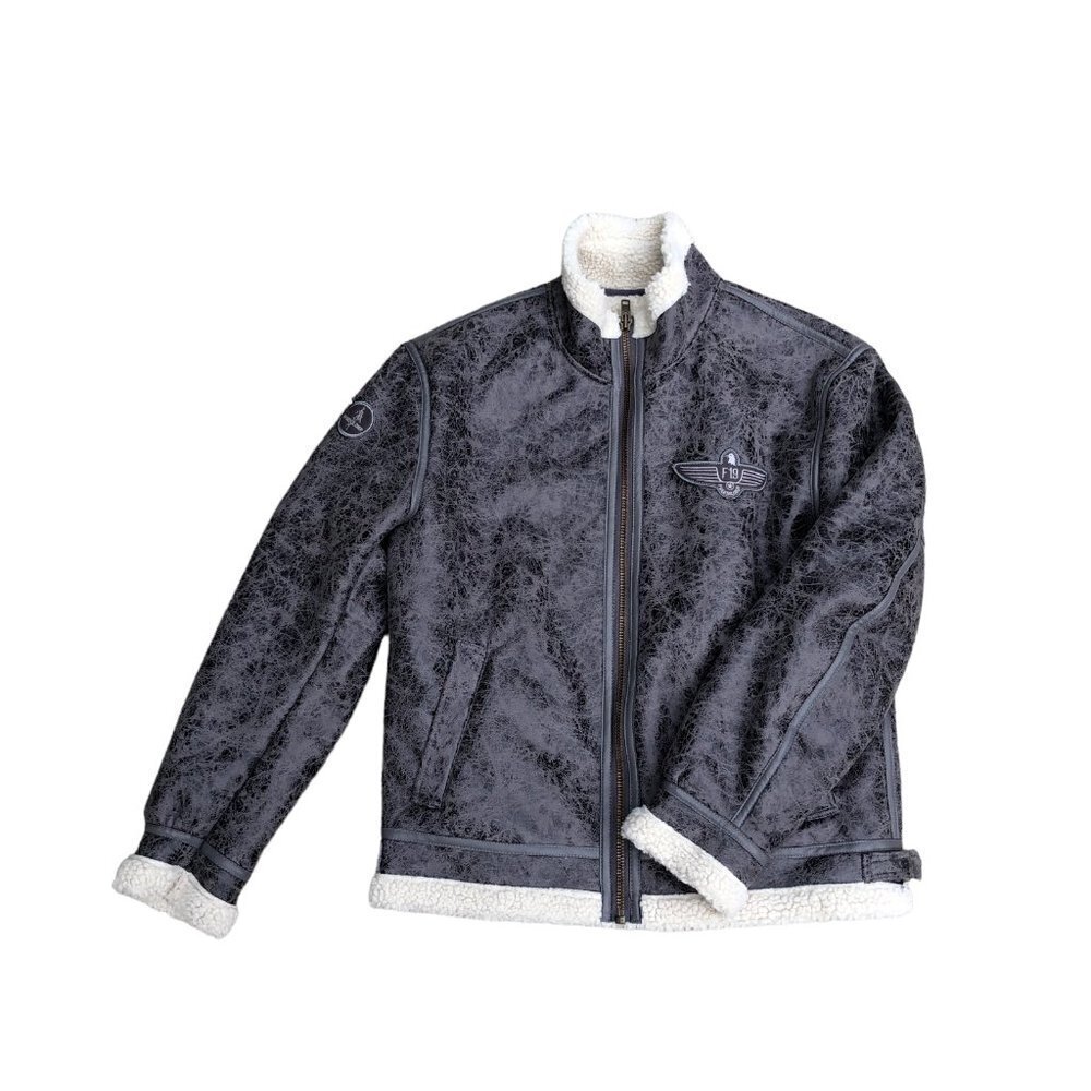 FREE SOLDIER F19 Faux Leather Bomber Jacket Men's MEDIUM Brown Sherpa Li…​​